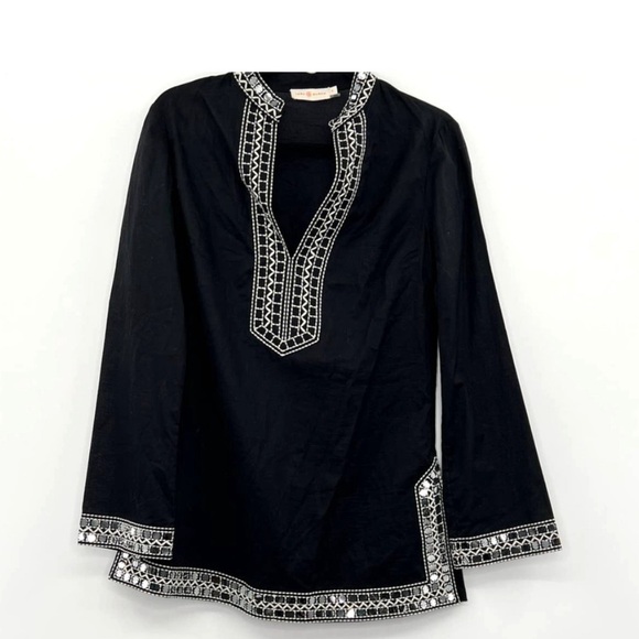 Tory Burch Black Cotton Sequin Tunic 6 - Picture 1 of 4